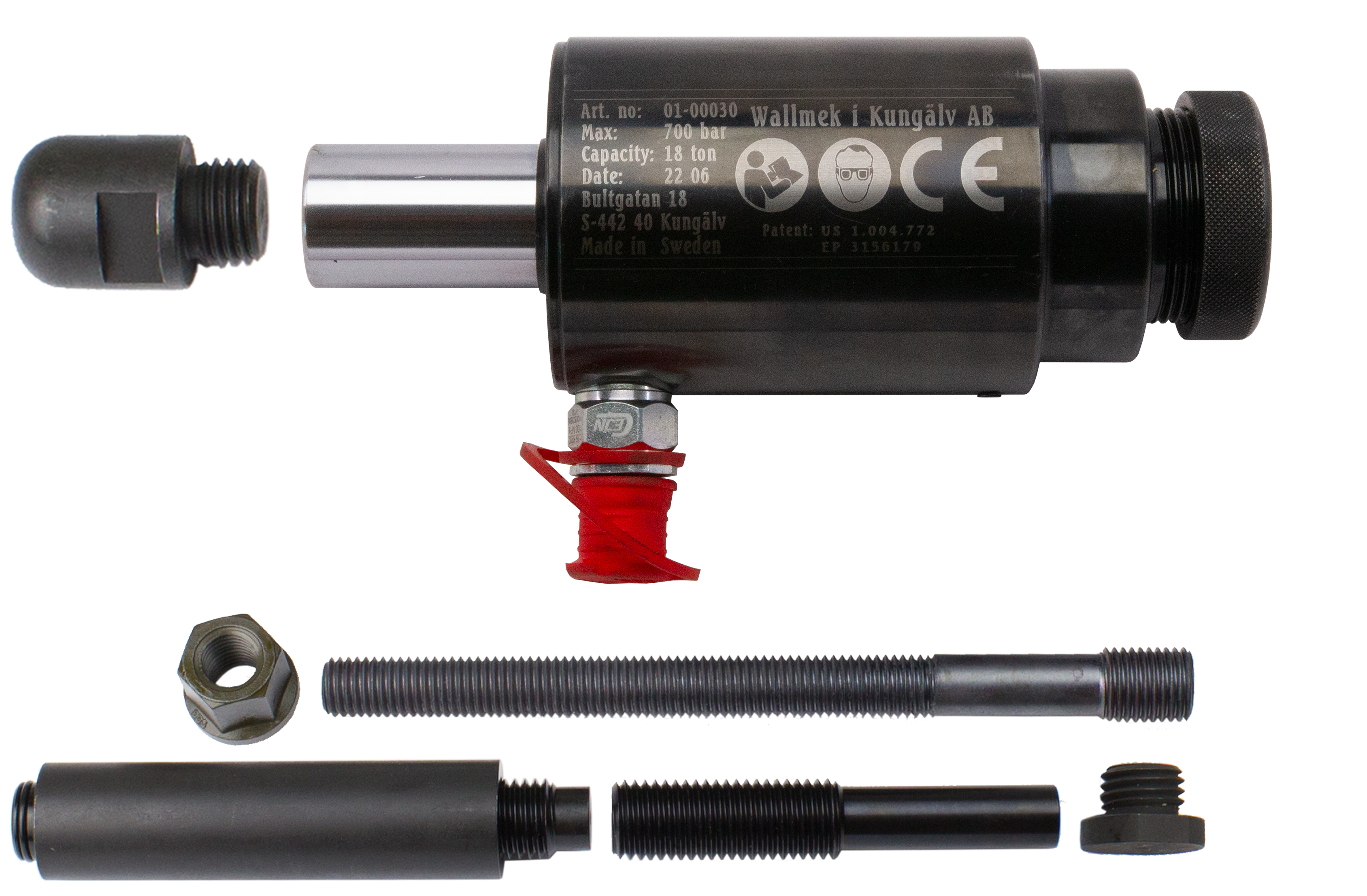 Hydraulcylinder 18 ton tryck, drag, fjäderretur